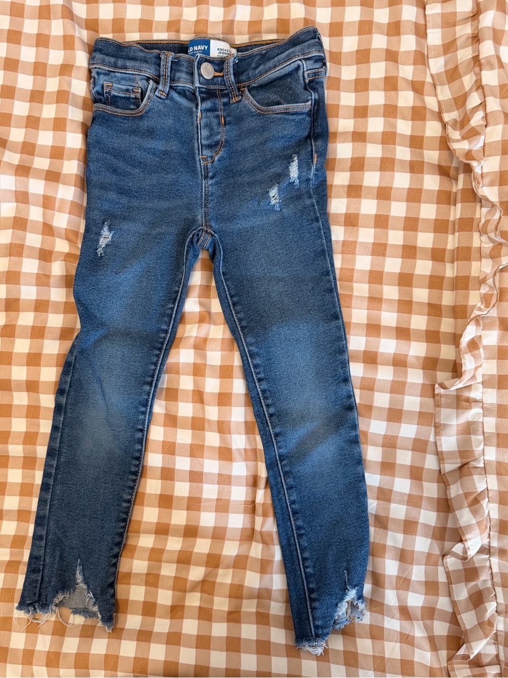Old Navy Dark Blue Girls' Skinny Jeans with Distressed Hem